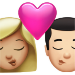 kiss: woman, man, medium-light skin tone, light skin tone emoji