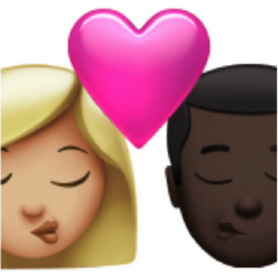 kiss: woman, man, medium-light skin tone, dark skin tone emoji