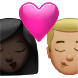 kiss: woman, man, dark skin tone, medium-light skin tone emoji