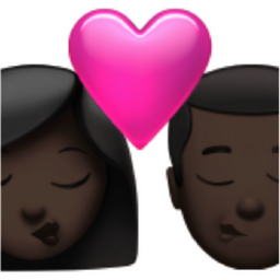 kiss: woman, man, dark skin tone emoji
