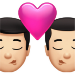 kiss: man, man, light skin tone emoji
