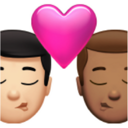 kiss: man, man, light skin tone, medium skin tone emoji