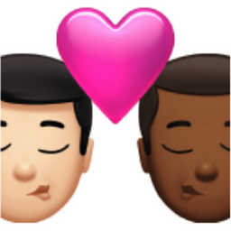 kiss: man, man, light skin tone, medium-dark skin tone emoji