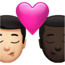 kiss: man, man, light skin tone, dark skin tone emoji