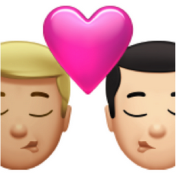 kiss: man, man, medium-light skin tone, light skin tone emoji