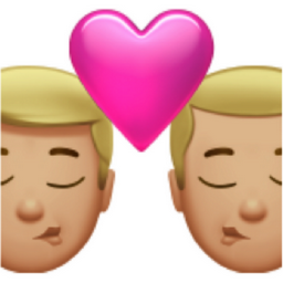 kiss: man, man, medium-light skin tone emoji