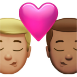 kiss: man, man, medium-light skin tone, medium skin tone emoji