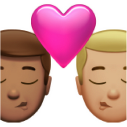 kiss: man, man, medium skin tone, medium-light skin tone emoji