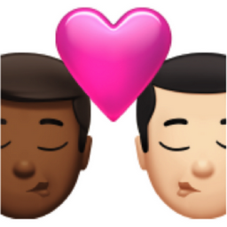kiss: man, man, medium-dark skin tone, light skin tone emoji