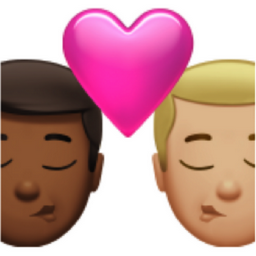 kiss: man, man, medium-dark skin tone, medium-light skin tone emoji