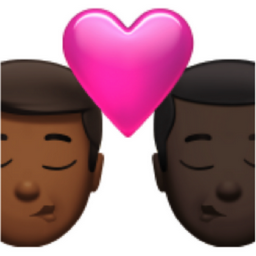 kiss: man, man, medium-dark skin tone, dark skin tone emoji
