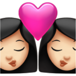 kiss: woman, woman, light skin tone emoji