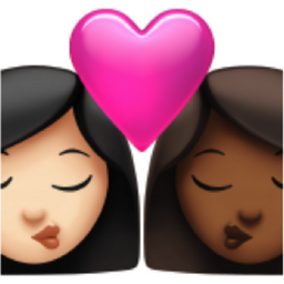 kiss: woman, woman, light skin tone, medium-dark skin tone emoji
