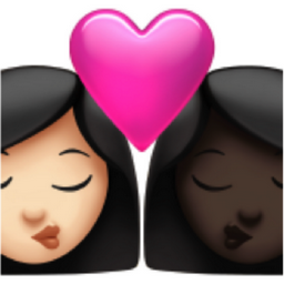 kiss: woman, woman, light skin tone, dark skin tone emoji