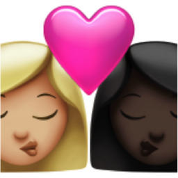 kiss: woman, woman, medium-light skin tone, dark skin tone emoji