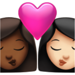 kiss: woman, woman, medium-dark skin tone, light skin tone emoji
