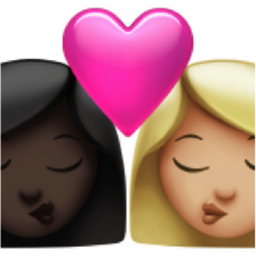 kiss: woman, woman, dark skin tone, medium-light skin tone emoji