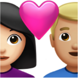 couple with heart: woman, man, light skin tone, medium-light skin tone emoji
