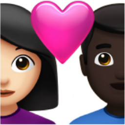 couple with heart: woman, man, light skin tone, dark skin tone emoji