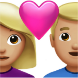 couple with heart: woman, man, medium-light skin tone emoji