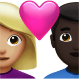 couple with heart: woman, man, medium-light skin tone, dark skin tone emoji