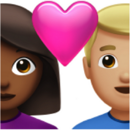 couple with heart: woman, man, medium-dark skin tone, medium-light skin tone emoji
