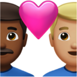 couple with heart: man, man, medium-dark skin tone, medium-light skin tone emoji
