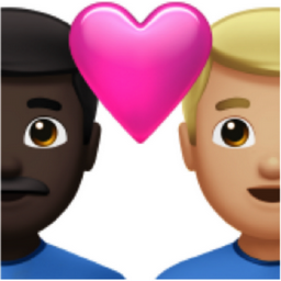 couple with heart: man, man, dark skin tone, medium-light skin tone emoji