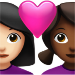 couple with heart: woman, woman, light skin tone, medium-dark skin tone emoji