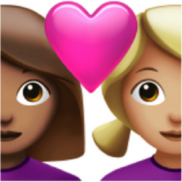 couple with heart: woman, woman, medium skin tone, medium-light skin tone emoji