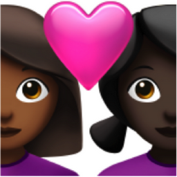 couple with heart: woman, woman, medium-dark skin tone, dark skin tone emoji