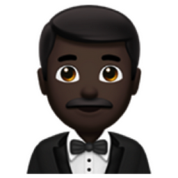 man in tuxedo: dark skin tone emoji
