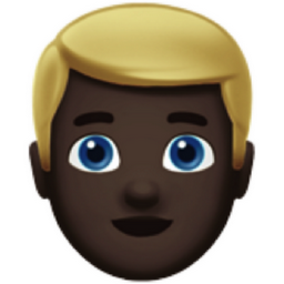 man: dark skin tone, blond hair emoji