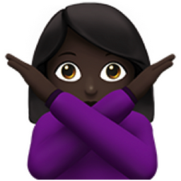 woman gesturing NO: dark skin tone emoji