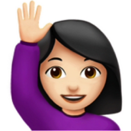 woman raising hand: light skin tone emoji