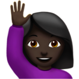 woman raising hand: dark skin tone emoji