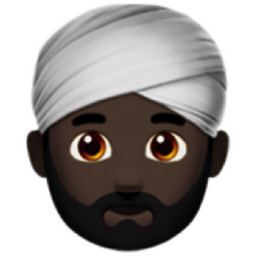 man wearing turban: dark skin tone emoji