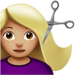 woman getting haircut: medium-light skin tone emoji