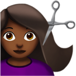 woman getting haircut: medium-dark skin tone emoji
