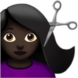 woman getting haircut: dark skin tone emoji