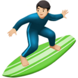 man surfing: light skin tone emoji