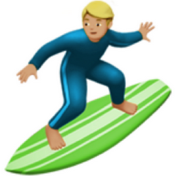 man surfing: medium-light skin tone emoji