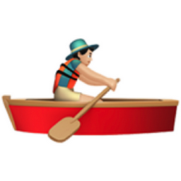 man rowing boat: light skin tone emoji