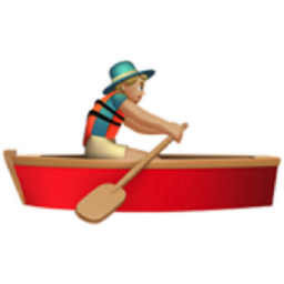 man rowing boat: medium-light skin tone emoji