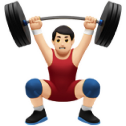 man lifting weights: light skin tone emoji