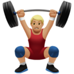 man lifting weights: medium-light skin tone emoji