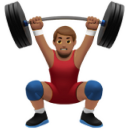man lifting weights: medium skin tone emoji
