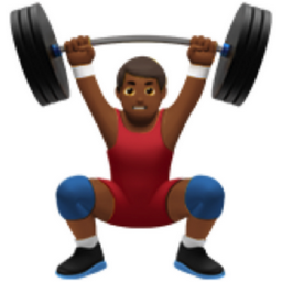 man lifting weights: medium-dark skin tone emoji