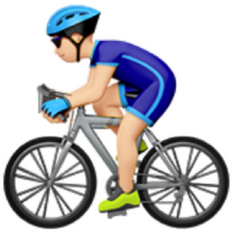 man biking: light skin tone emoji