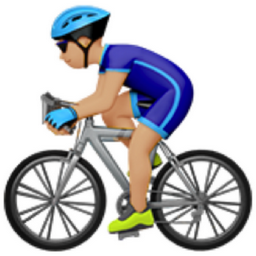 man biking: medium-light skin tone emoji
